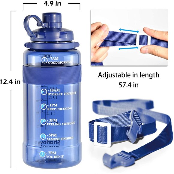 Sports Water Bottle with Strap Portable Motivational with Time Mark Large size - Picture 9 of 16
